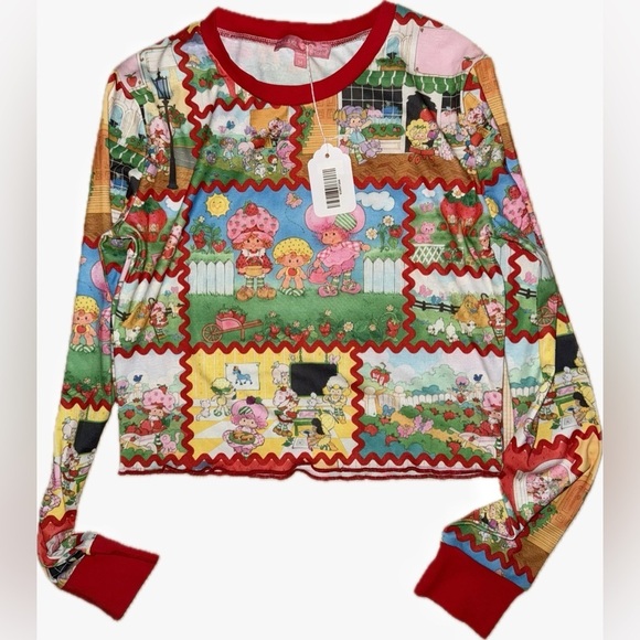 Dolls Kill Tops - Dolls kill x strawberry shortcake patchwork lettuce hem long sleeves medium